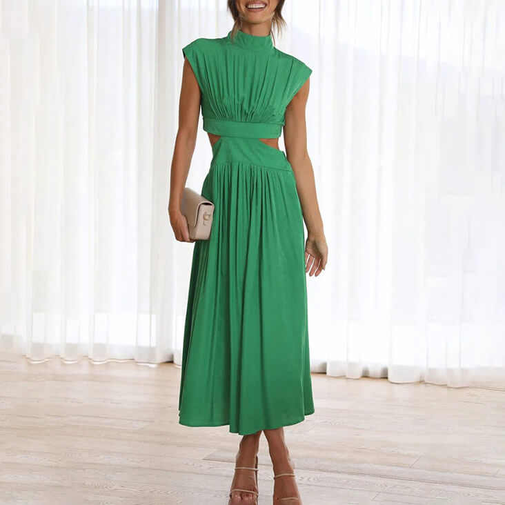 Lara | Pleated Dress with High Neck